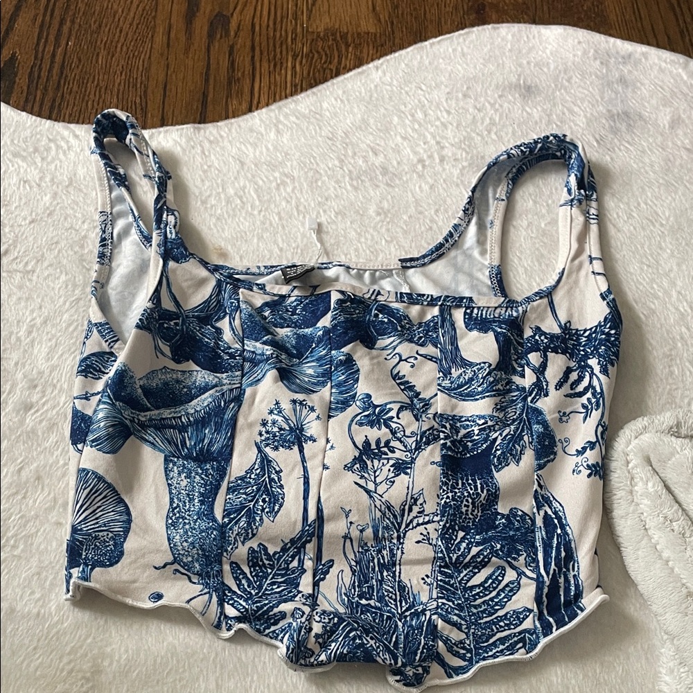 SHEIN Blue and Cream Floral Tank Top